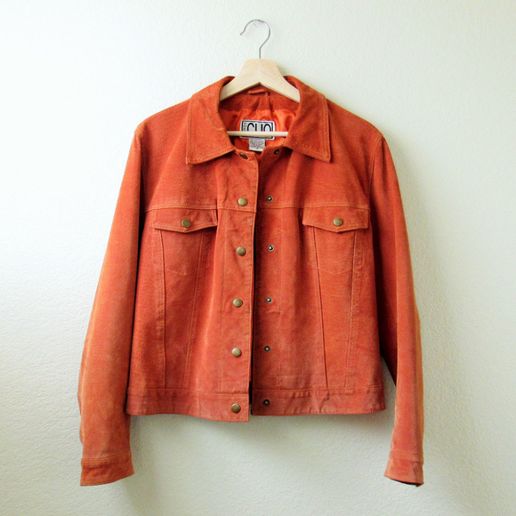 Vintage Jackets & Blazers - • VINTAGE • 70's Suede Leather Orange Jacket
